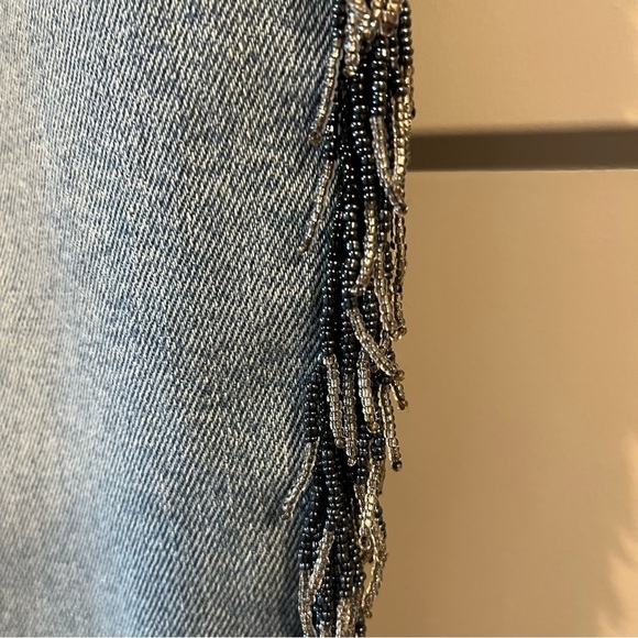 NWT Anthropologie Size 32 7 for all Mankind Flora Beaded Fringe Ankle Jeans $269 - Picture 5 of 11